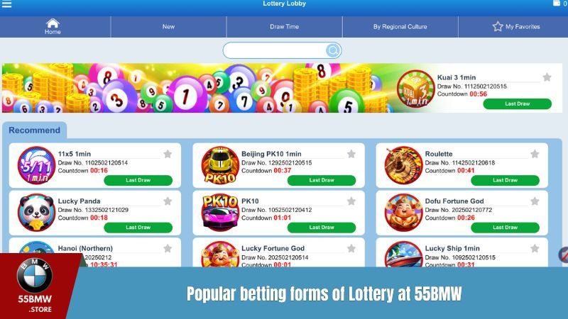 Popular betting forms of Lottery at 55BMW