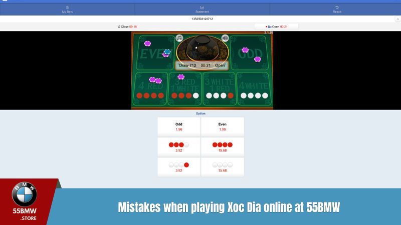 Mistakes when playing Xoc Dia online at 55BMW
